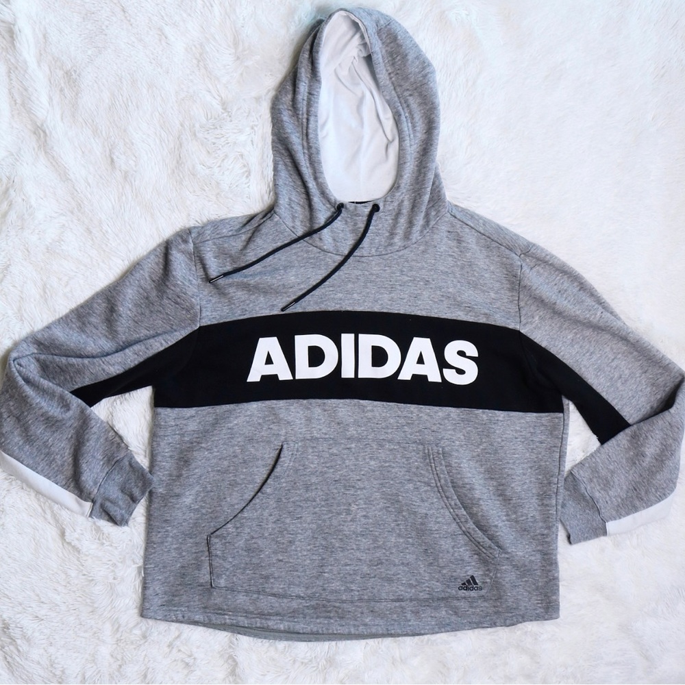 ADIDAS Drawstring Logo Hoodie Black & Gray